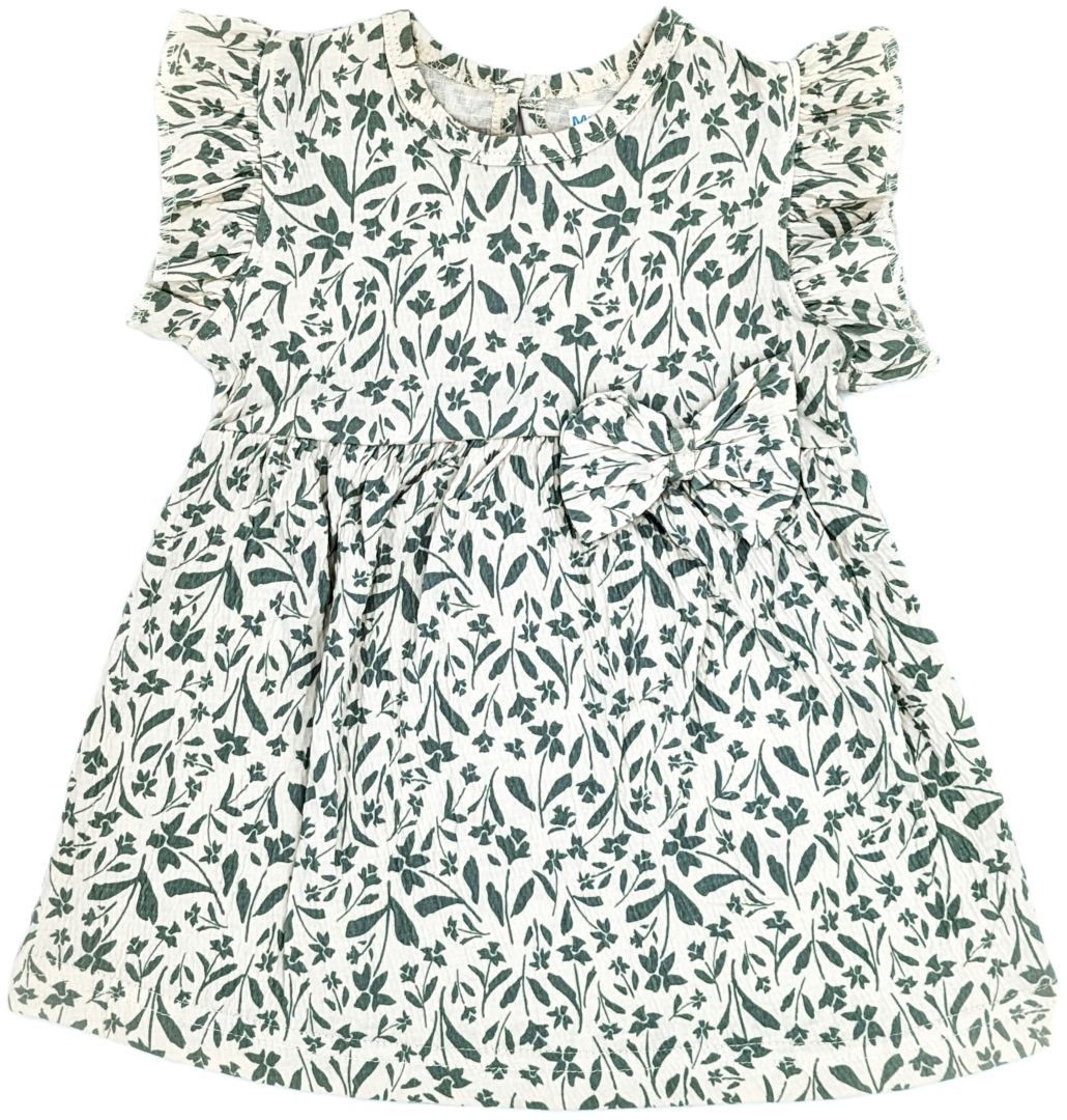 Charming Cotton Dress with Olive Green Leaves MulMulBaby Charming Cotton Dress with Olive Green Leaves MulMulBaby
