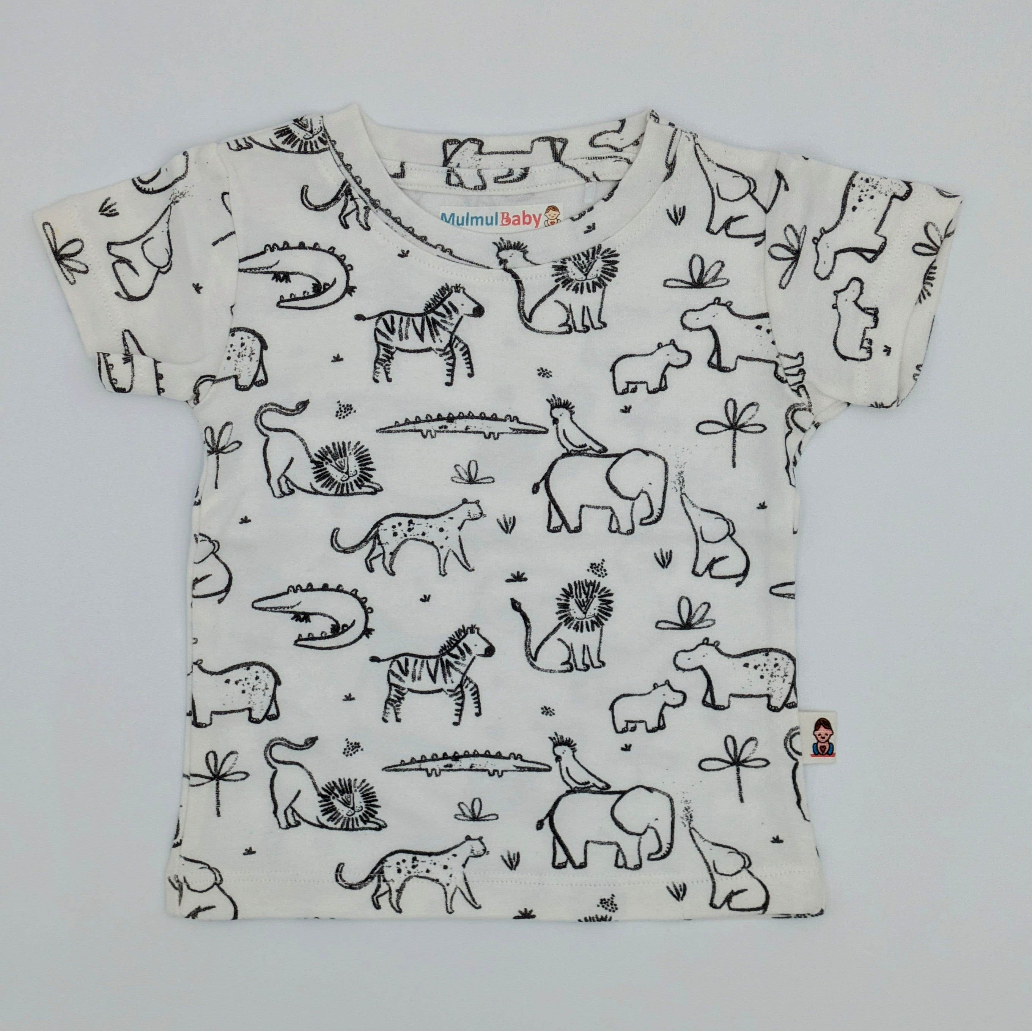 2-Piece Printed T-Shirt and Long Pant Set - White Animal