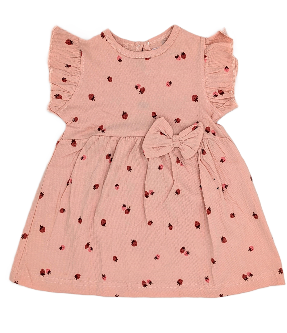 Peach Cotton Baby Dress — Strawberry Print (Girls)