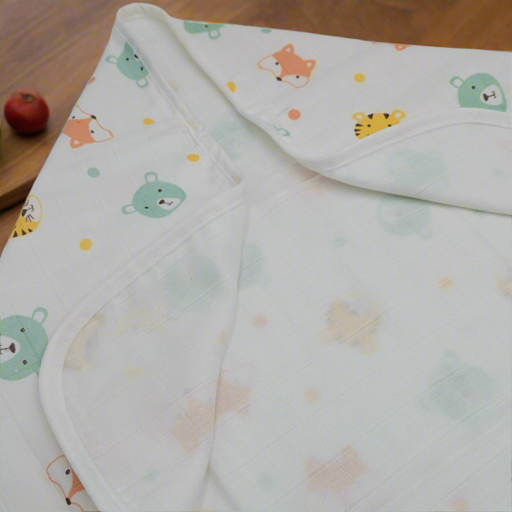 Close-up of organic muslin swaddle weave showing breathable open fabric
