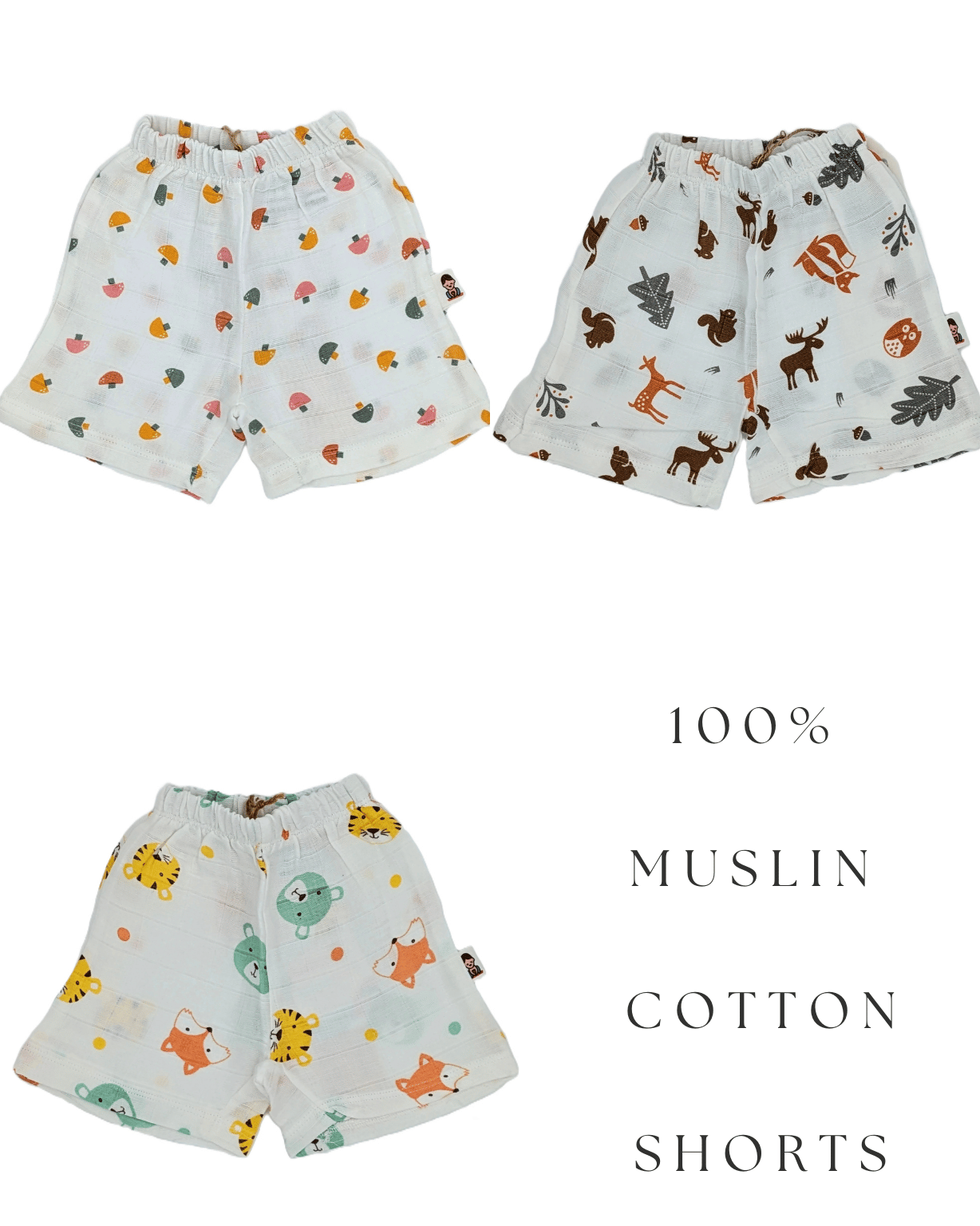 3-Pack Printed Muslin Shorts