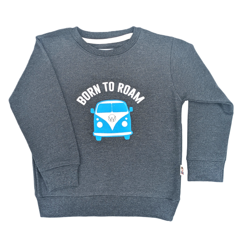 "Born to Roam" Organic Cotton Kids Sweatshirt | Bus Graphic Crewneck