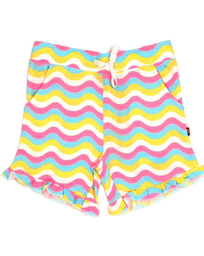 Girl's Printed Cotton Shorts - Rainbow Waves