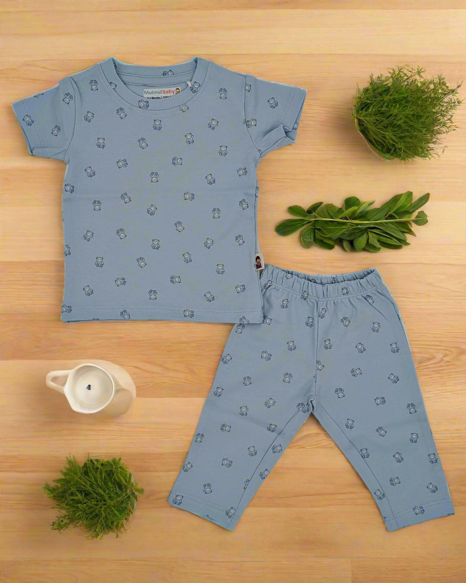 2-Piece Printed T-Shirt and Long Pant Set : Blue Baby Bear