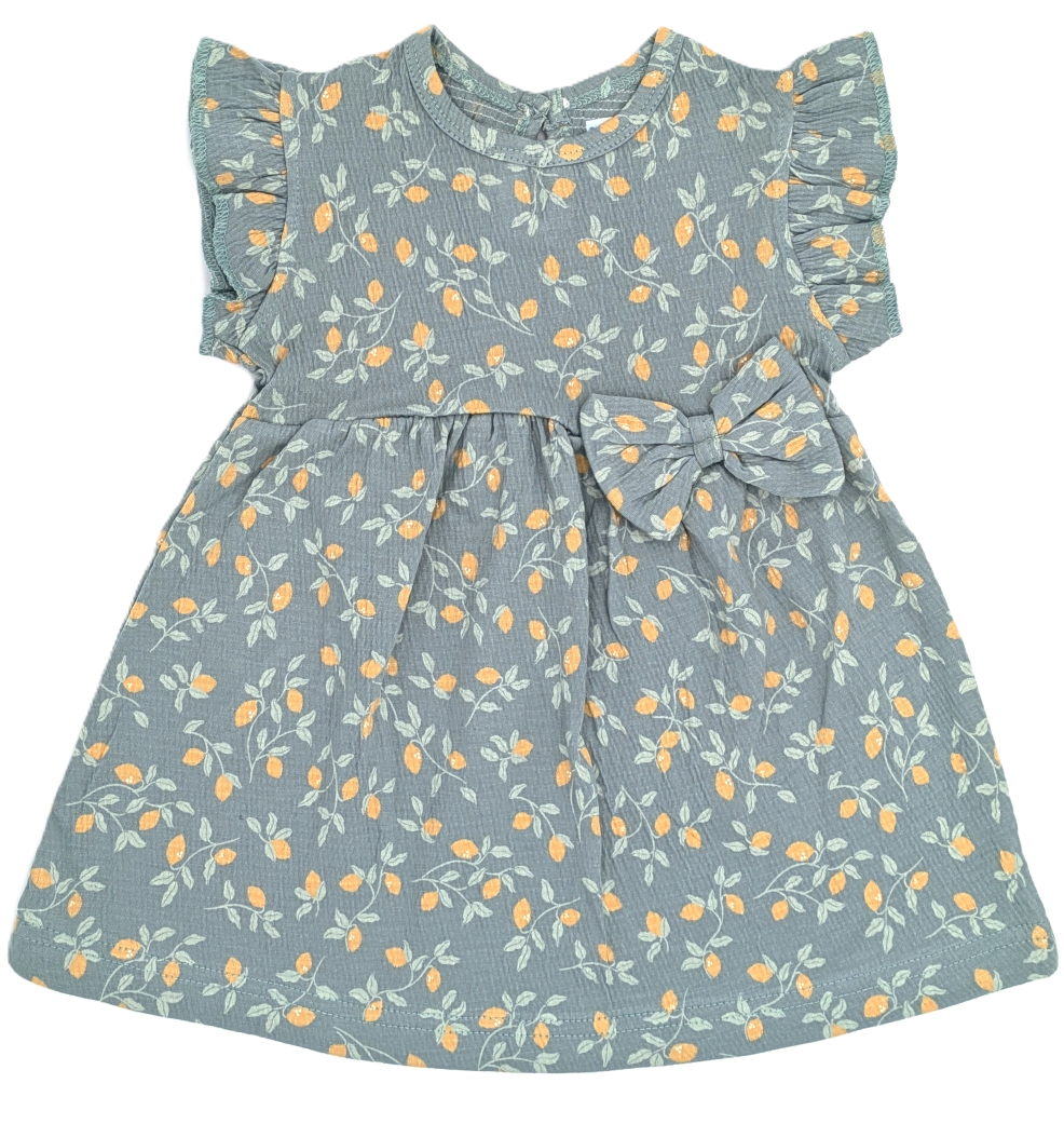 Printed Cotton Dress - Teal Green with Oranges