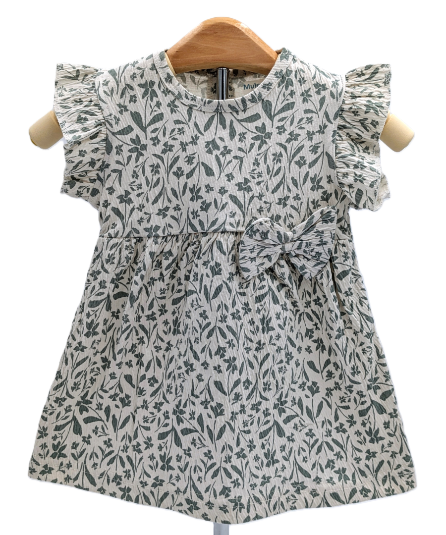 Charming Cotton Dress with Olive Green Leaves
