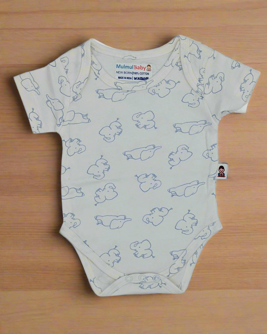 Cotton infant onesie, elephant print