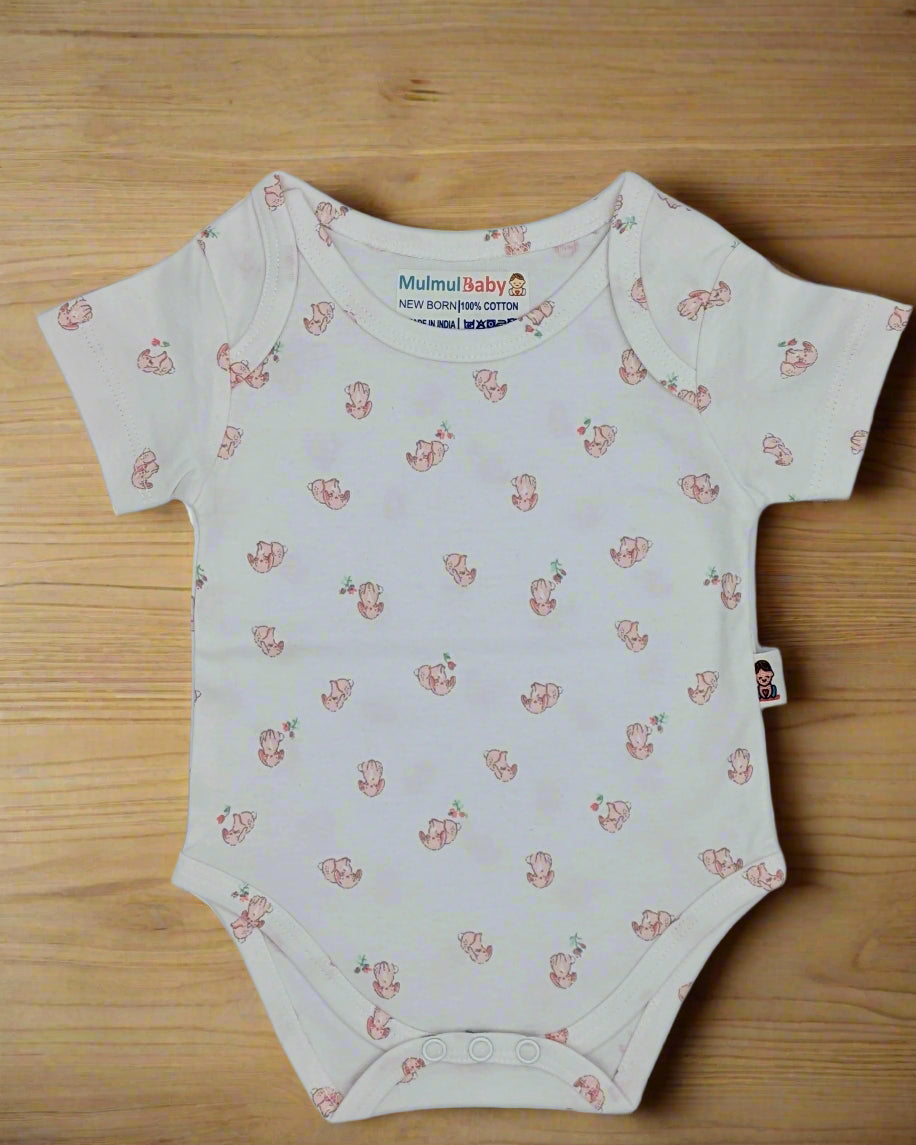 Cotton infant onesie, baby elephant print
