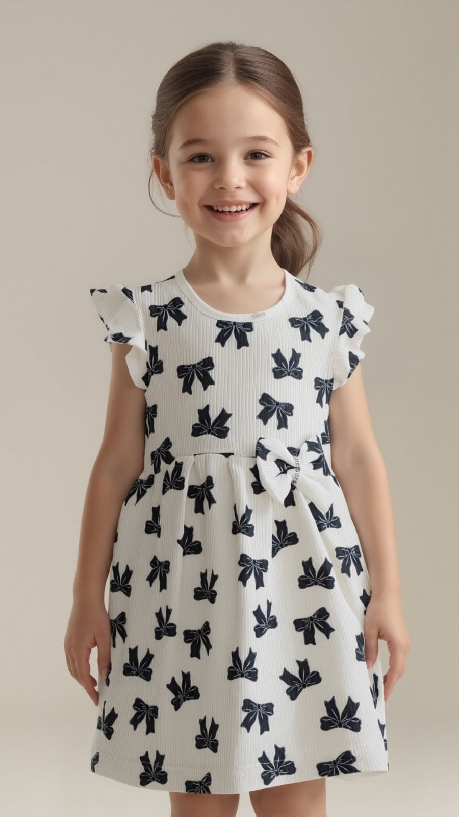 Navy Blue Bows Cotton Dress for Girls