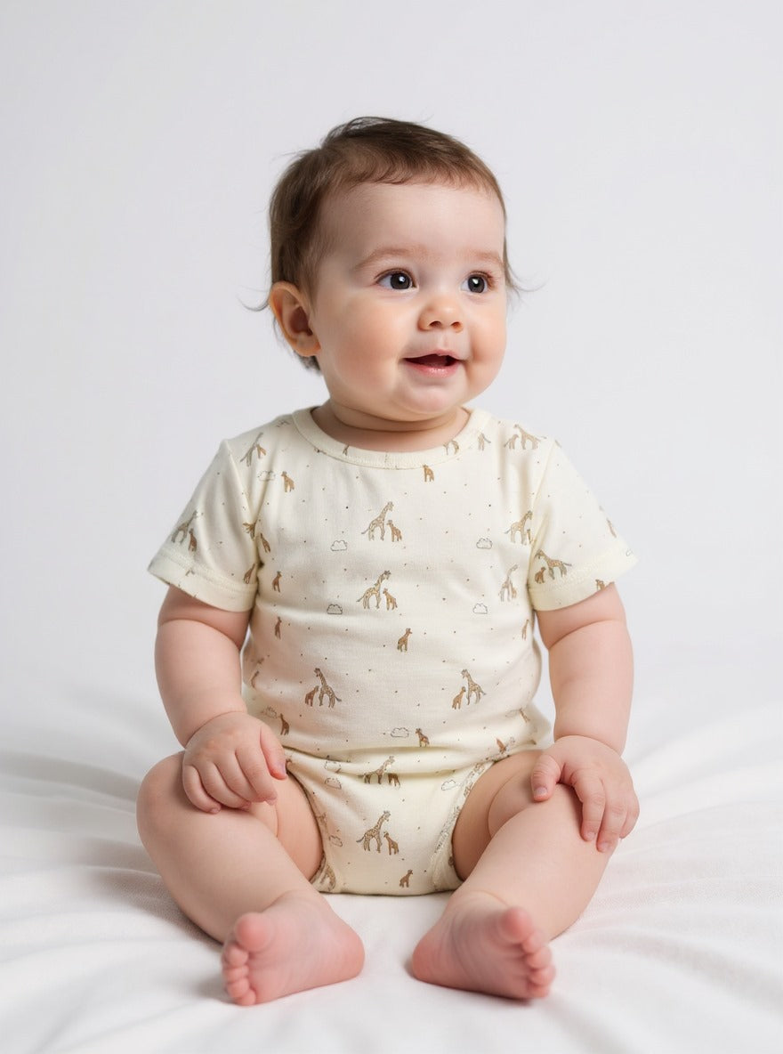Baby wearing a 100% cotton onesie