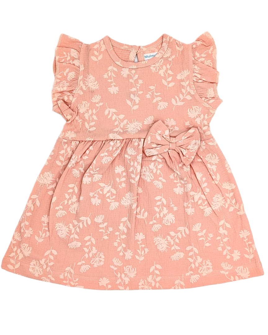 Floral Vines Cotton Dress - Warm Peach