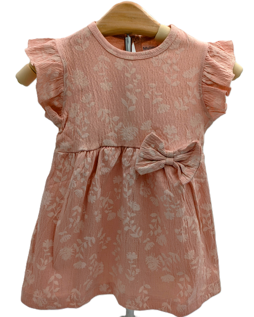 Floral Vines Cotton Dress - Warm Peach