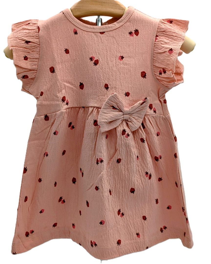 Soft Peach Cotton Dress with Strawberry Print