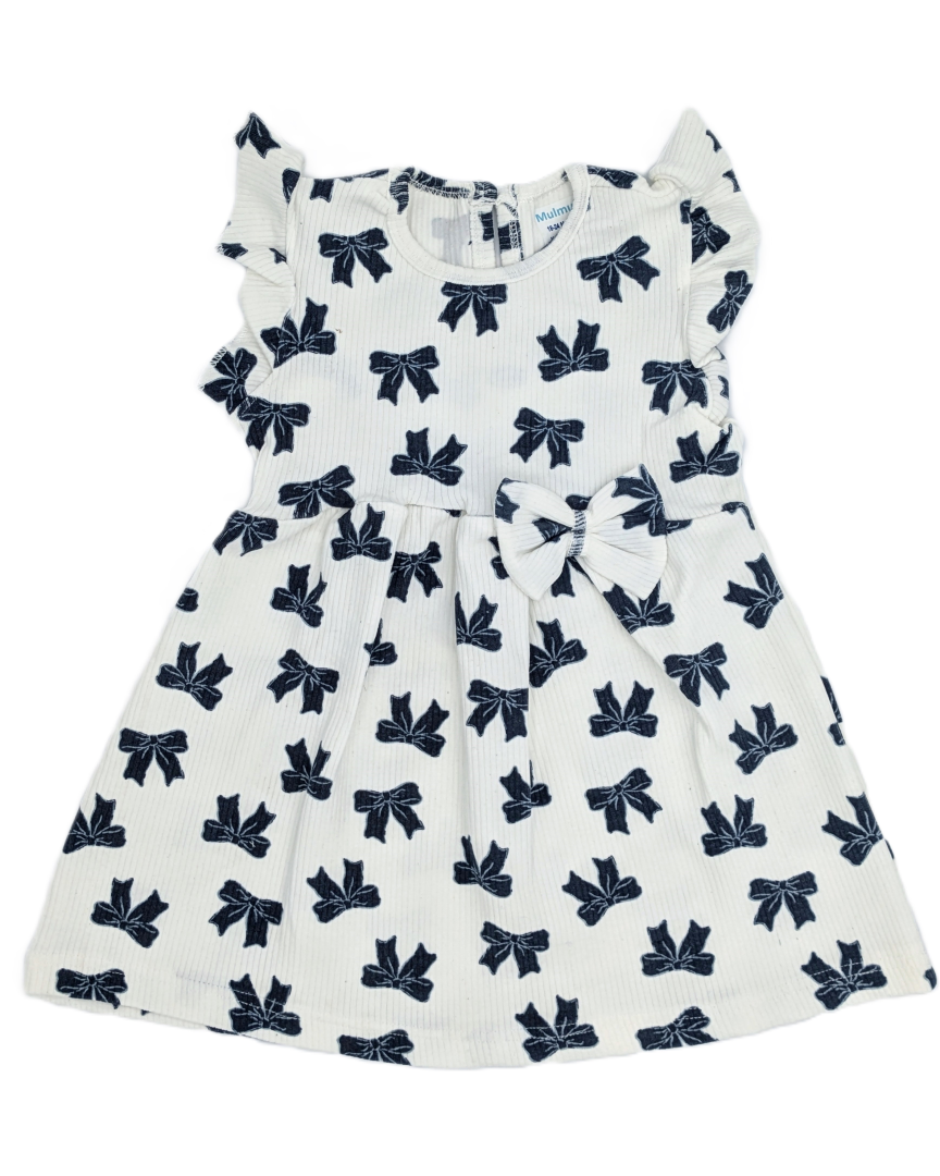 Navy Blue Bows Cotton Dress for Girls