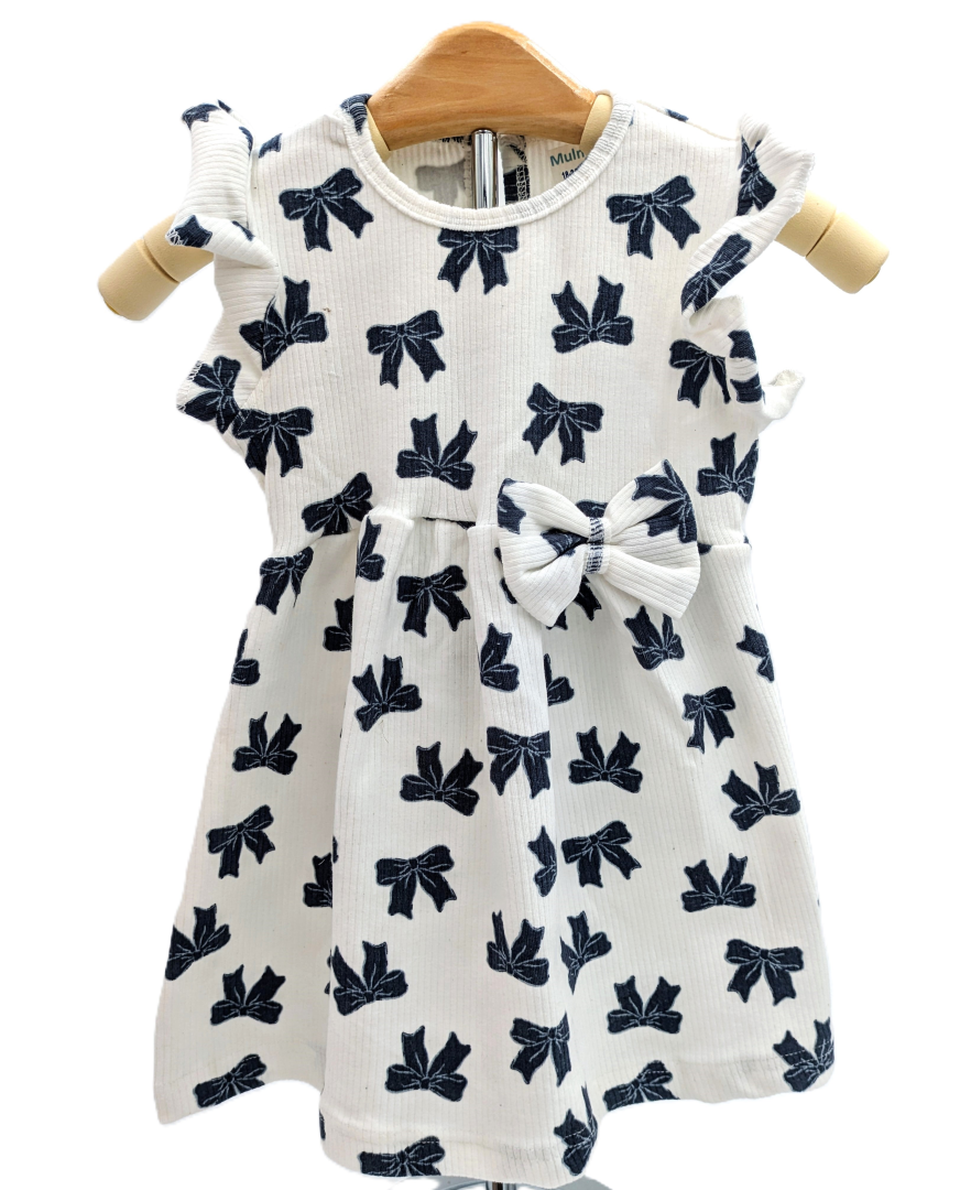 Navy Blue Bows Cotton Dress for Girls