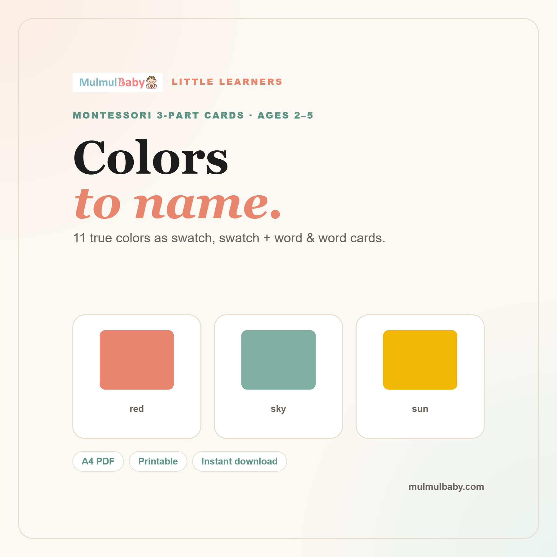 Colors Montessori 3-Part Cards printable cover
