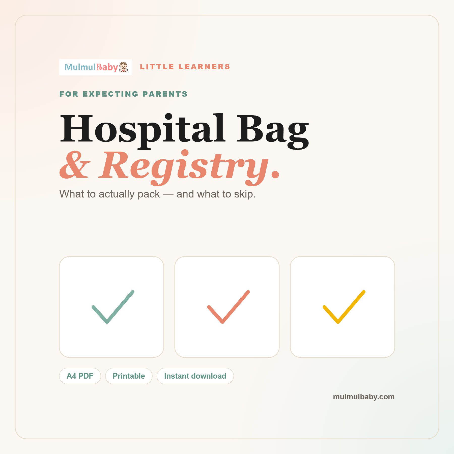 Hospital Bag and Registry Checklist printable cover