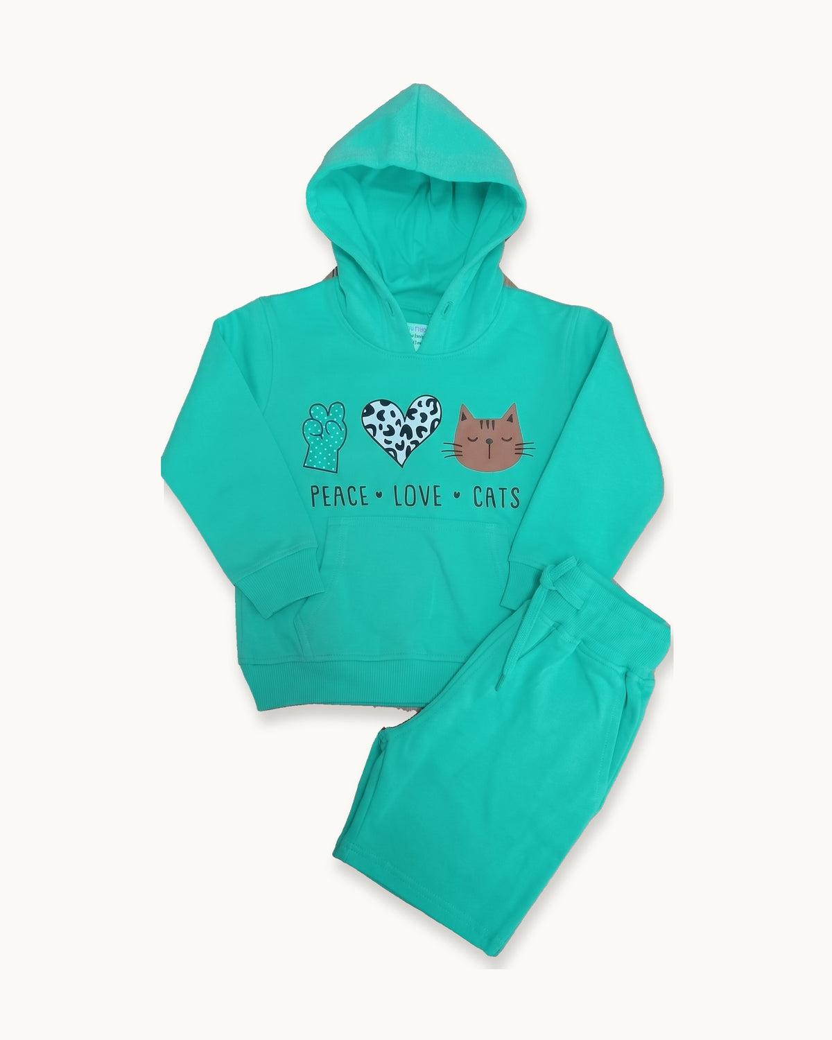Mint hoodie with the matching joggers folded below it