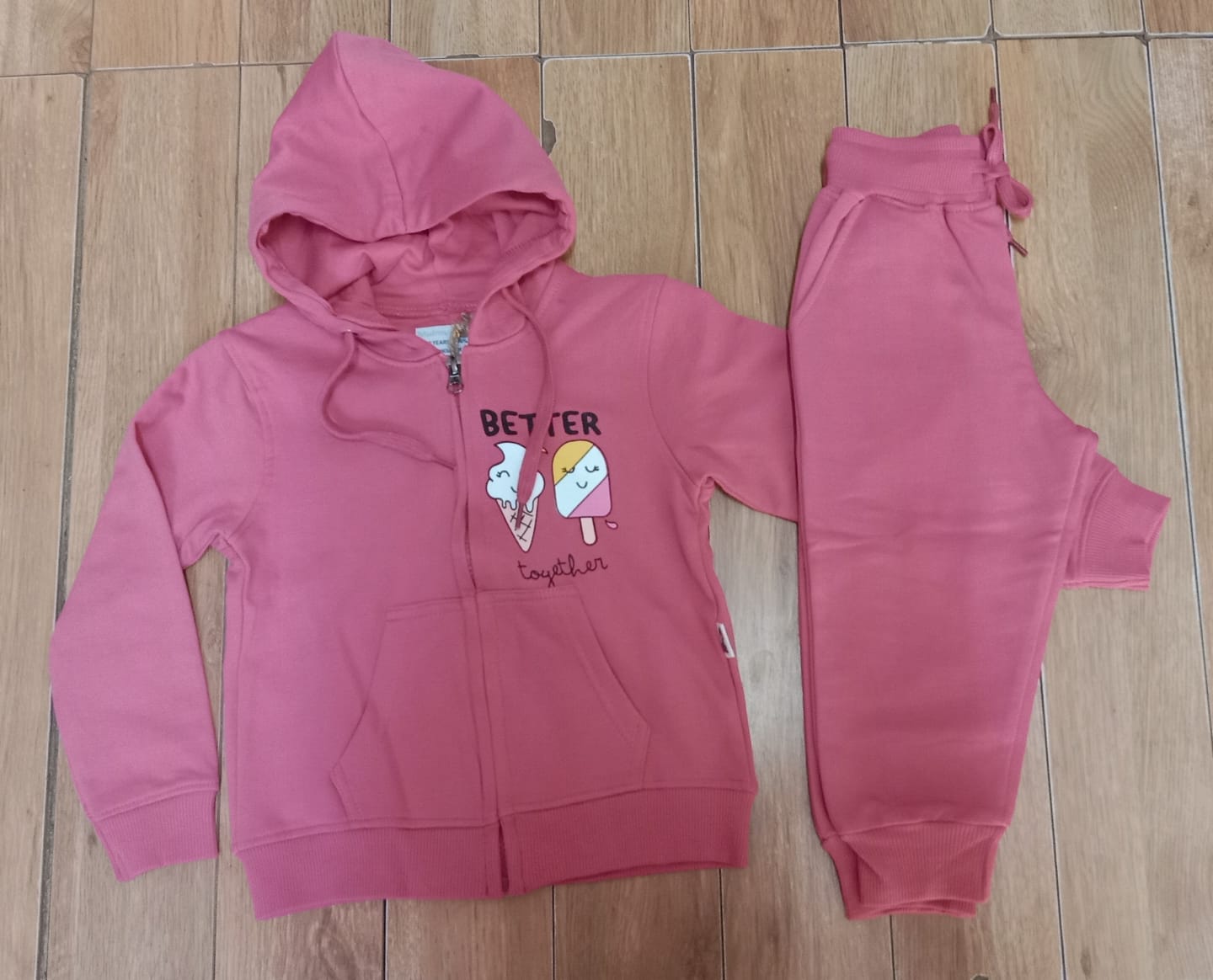 Dusty rose Better Together zip hoodie with matching joggers, laid flat